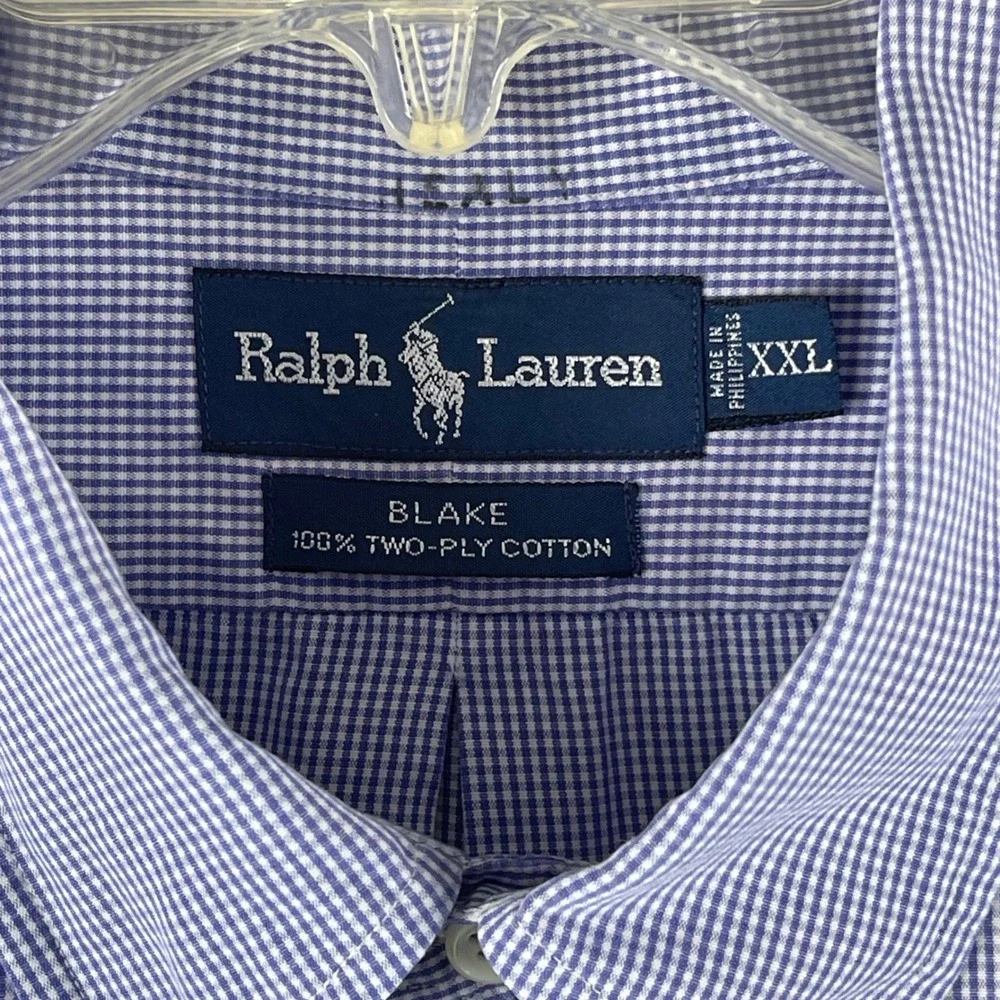 Polo Ralph Lauren Blake Men XXL Blue Gingham Check Button Down Cotton Shirt XXL